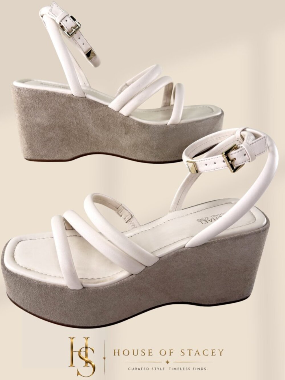 Michael Kors Platform Wedge Sandal White Cream Strap Size 8